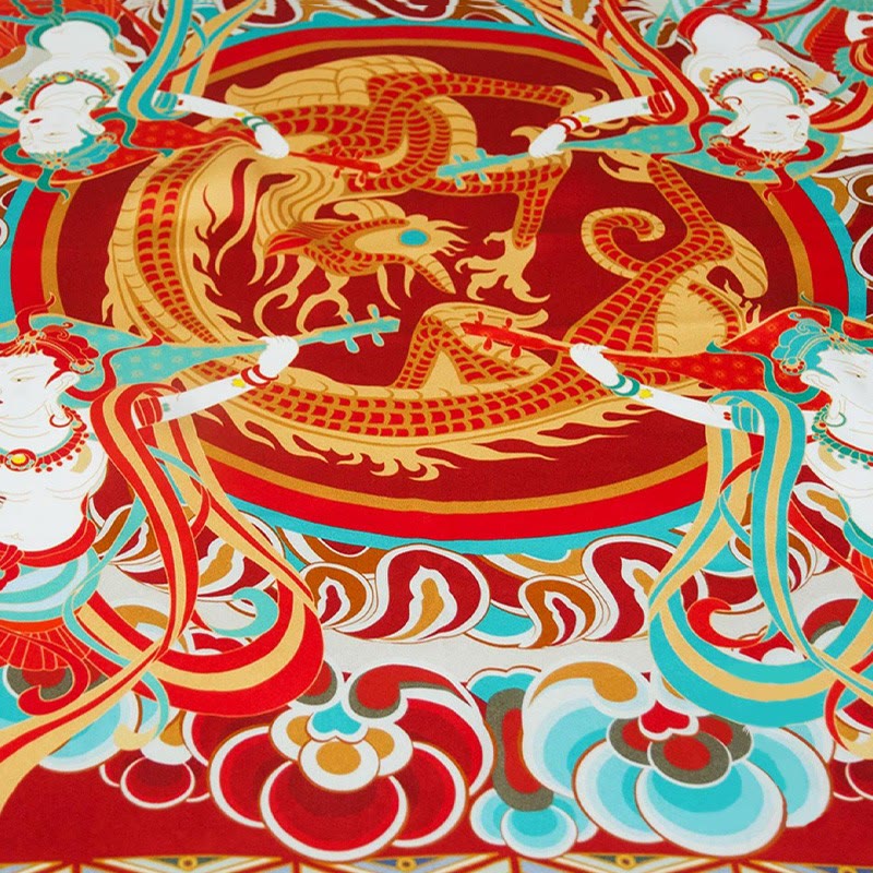 100% Mulberry Silk Dunhuang Scarf | Spiritual Shawl 90x90cm