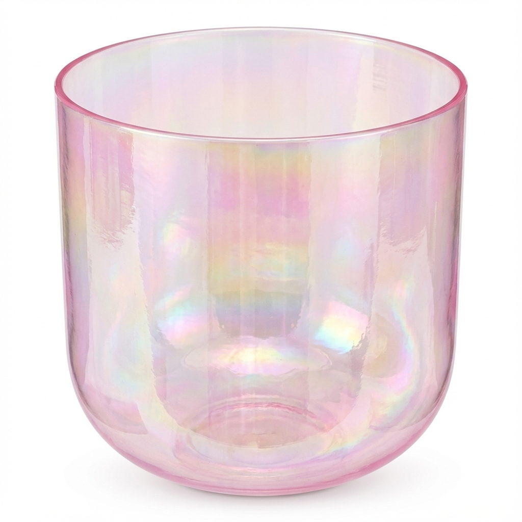 432Hz Alchemy Cosmic Light Clear Pink Crystal Singing Bowl with Bag