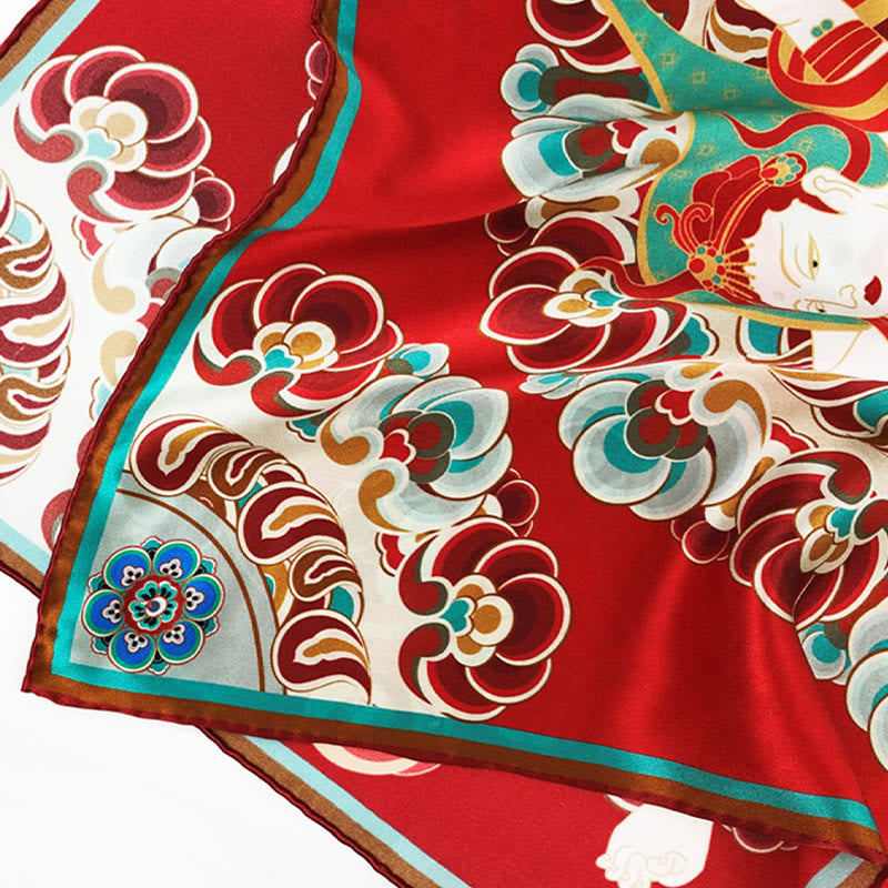 100% Mulberry Silk Dunhuang Scarf | Spiritual Shawl 90x90cm