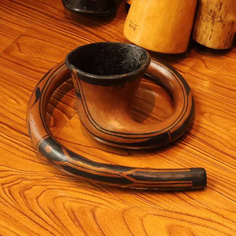 Curved wooden smoking pipe with dark bowl and stem for 55 Professional Didgeridoo Instrument