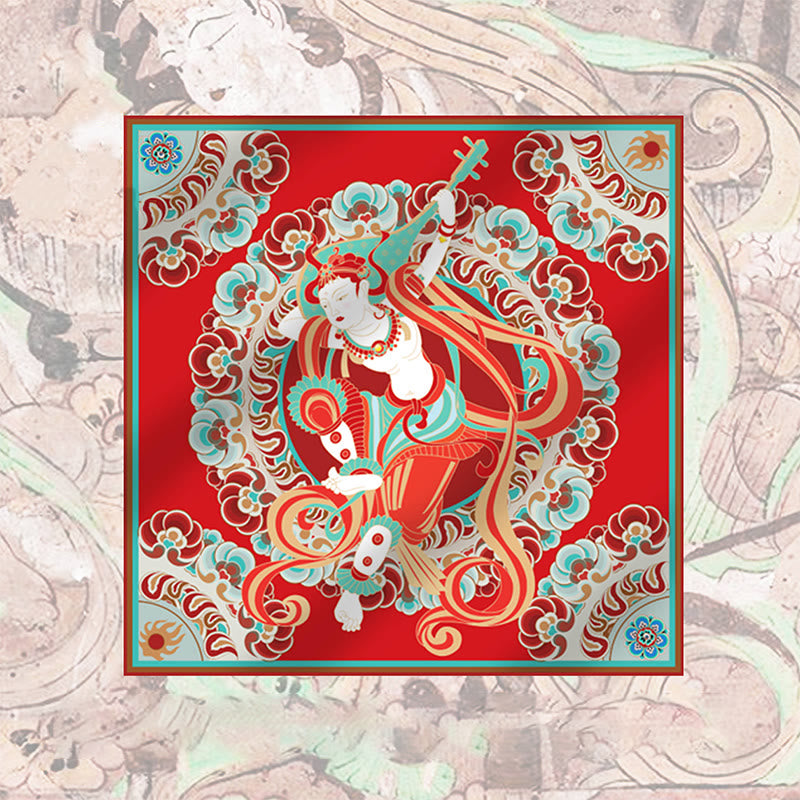 100% Mulberry Silk Dunhuang Scarf | Spiritual Shawl 90x90cm