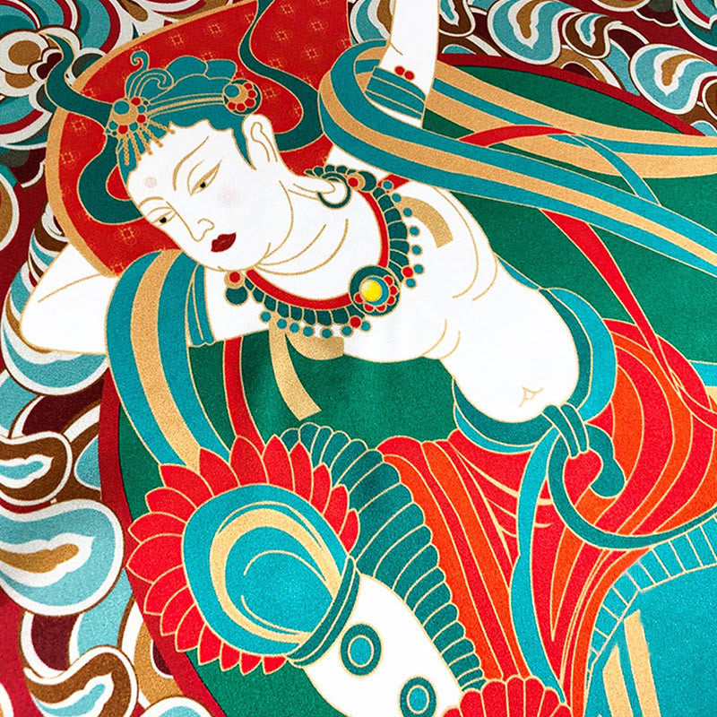 100% Mulberry Silk Dunhuang Scarf | Spiritual Shawl 90x90cm