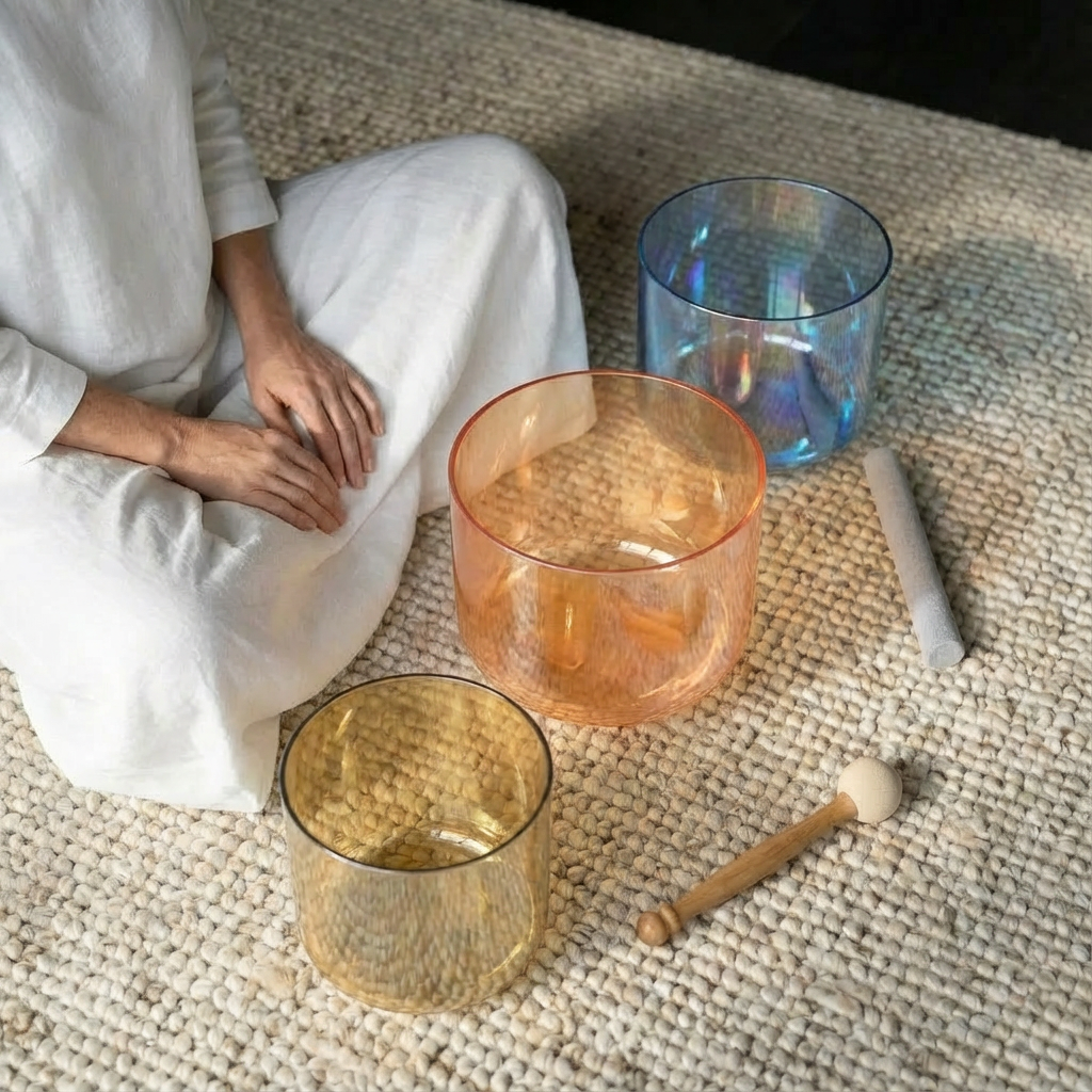 6/7 Inch C D F Alchemy Clear Crystal Singing Bowl Set