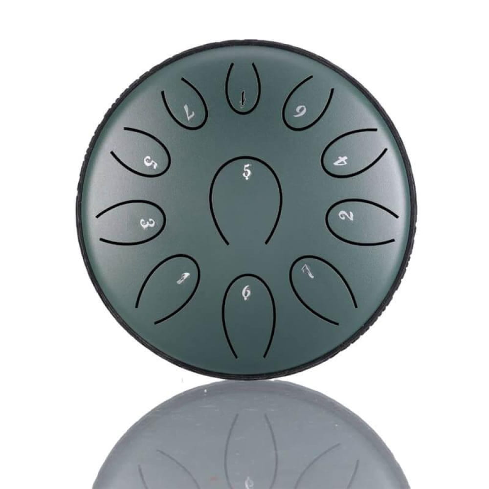 Steel tongue drum with numbered tone zones in a circular pattern, 11 notes in C/D Major