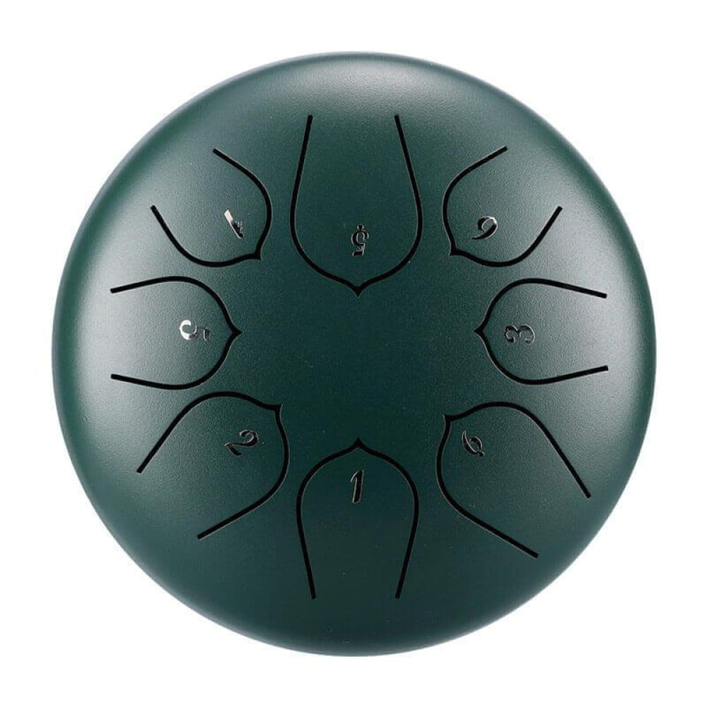 Dark green 6 inch Carbon Steel Tongue Drum with 8-tone C Key in circular pattern