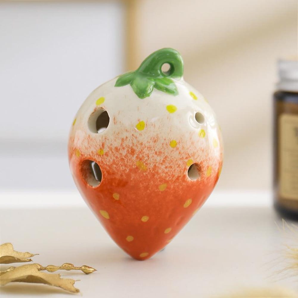 Ceramic strawberry incense holder with gradient colors for 6 Hole Strawberry Ocarina Pendant