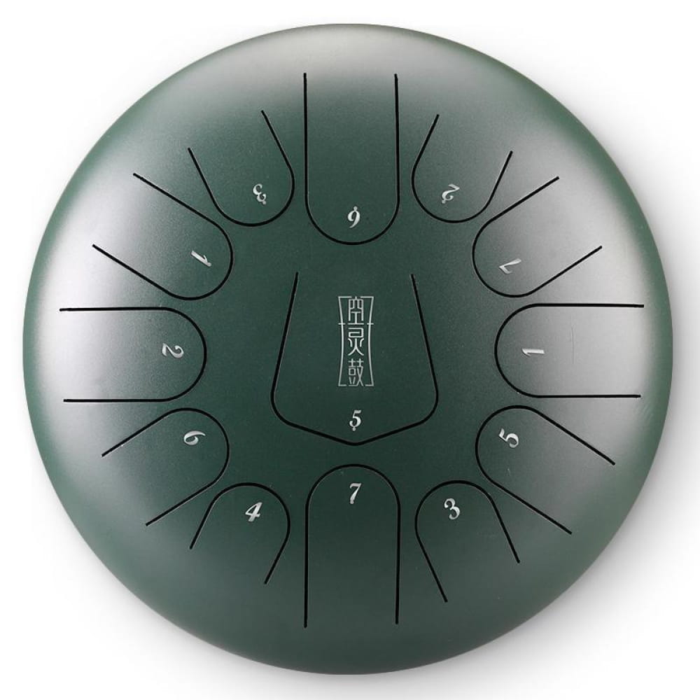 Dark green 6-Inch Steel Tongue Drum with numbered sections for beginners and kids