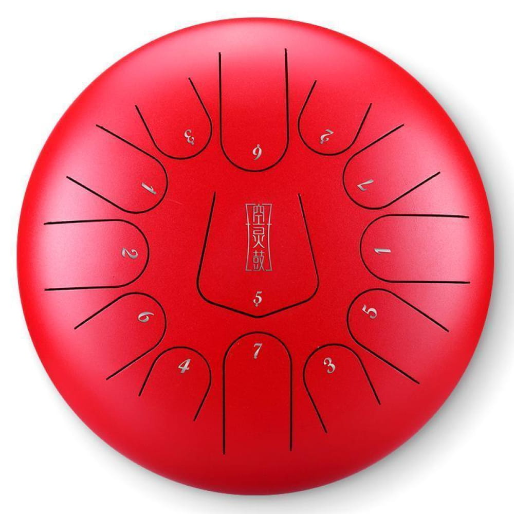 Red Steel Tongue Drum featuring numbered zones for easy play, ideal for beginners and kids