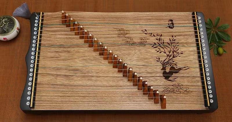 Wooden hammered dulcimer with decorative tree artwork on 60 cm Mini Guzheng Paulownia