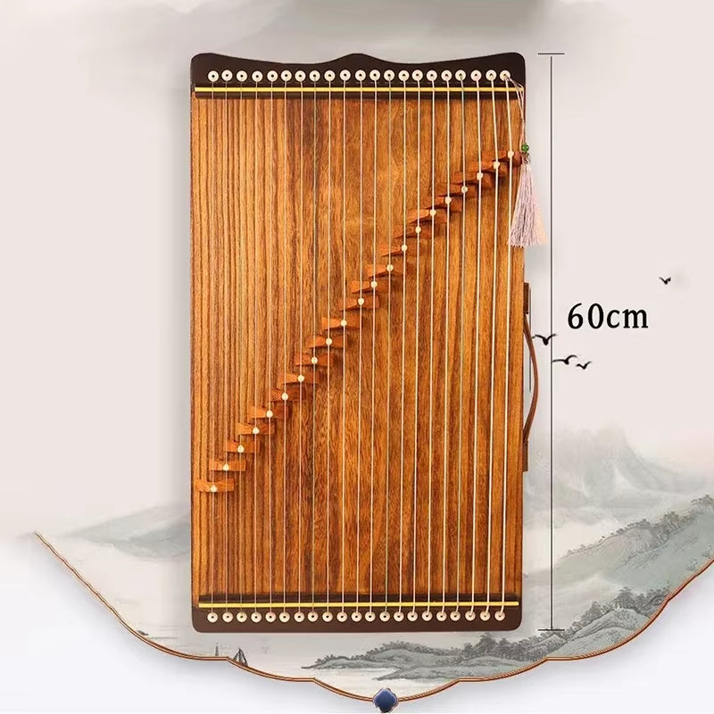 Traditional Chinese Guzheng with wooden body and 21 strings in a 60 cm design