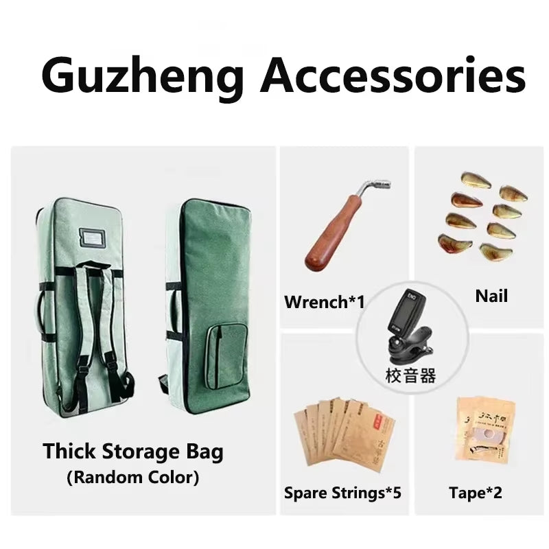 Green padded storage bag on wheels for 68 cm Solid Wood Guzheng Chinese Zither