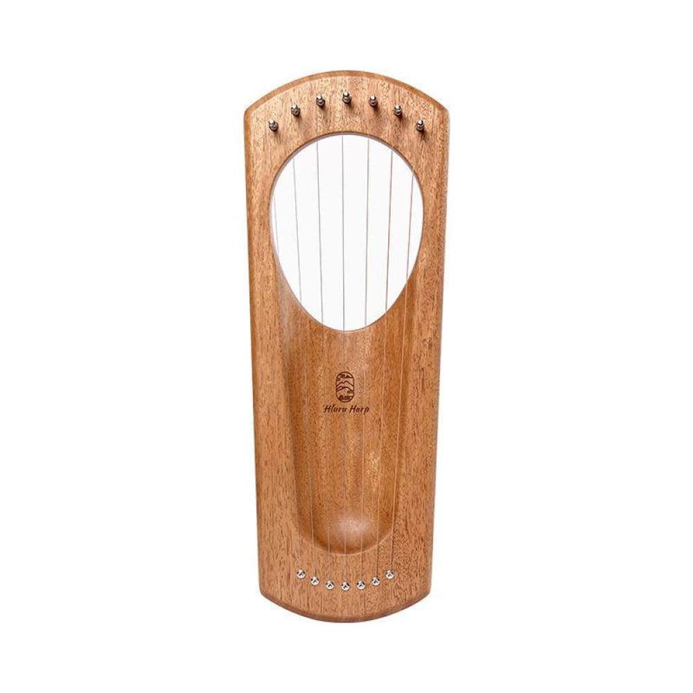 Wooden 7-String Mini Lyre Harp Instrument with decorative pegs and vertical strings