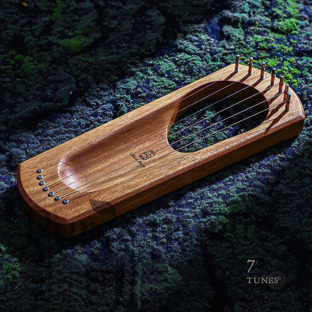 Wooden 7-string Mini Lyre Harp Instrument with curved body in Anglo-Saxon shape