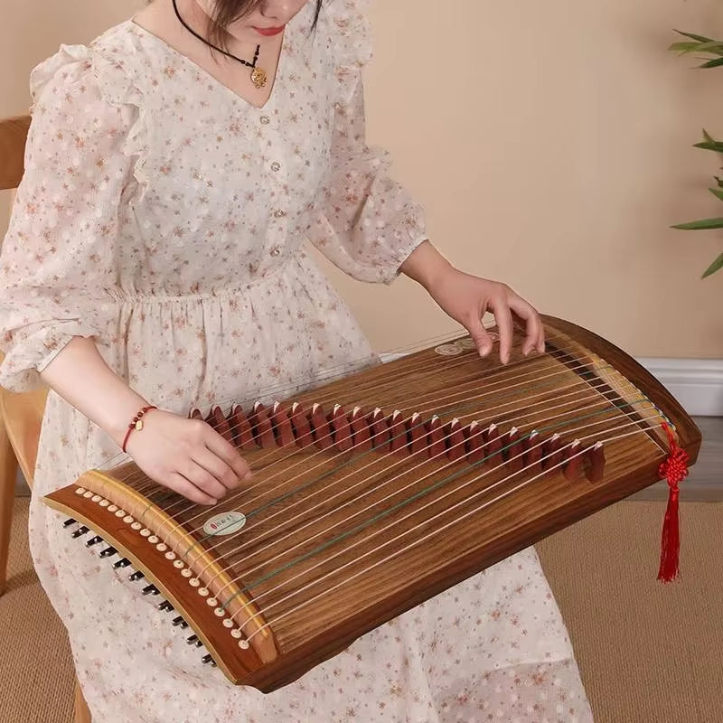 Traditional Chinese Guzheng with wooden body and 21 strings on portable design