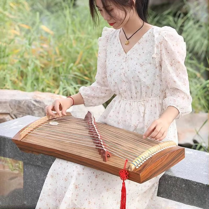 Traditional Chinese Guzheng, 21-string zither with wooden body, 70 cm portable design