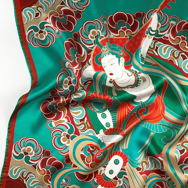 100% Mulberry Silk Dunhuang Scarf | Spiritual Shawl 90x90cm