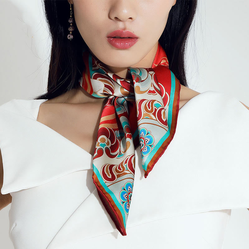 100% Mulberry Silk Dunhuang Scarf | Spiritual Shawl 90x90cm