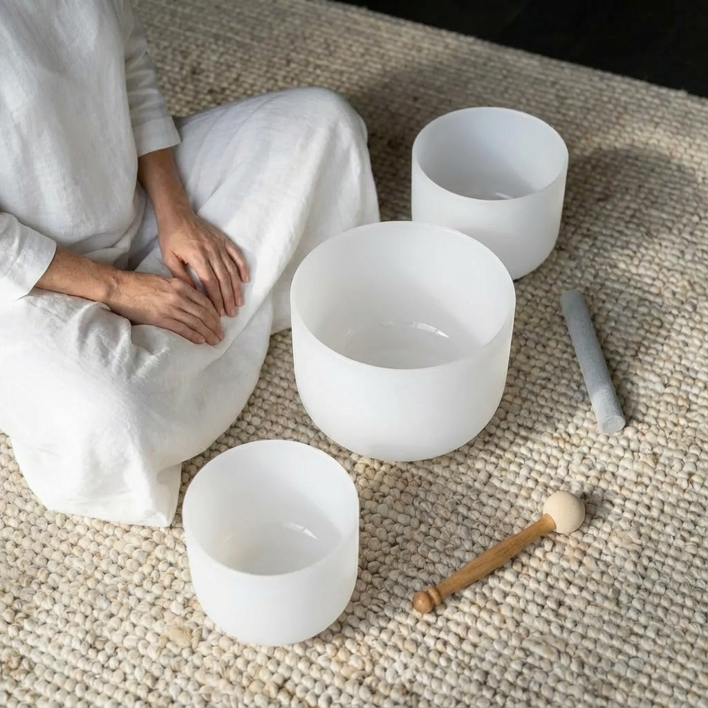 8/10/12 inch Quartz Crystal Singing Bowl Set - B E C Notes