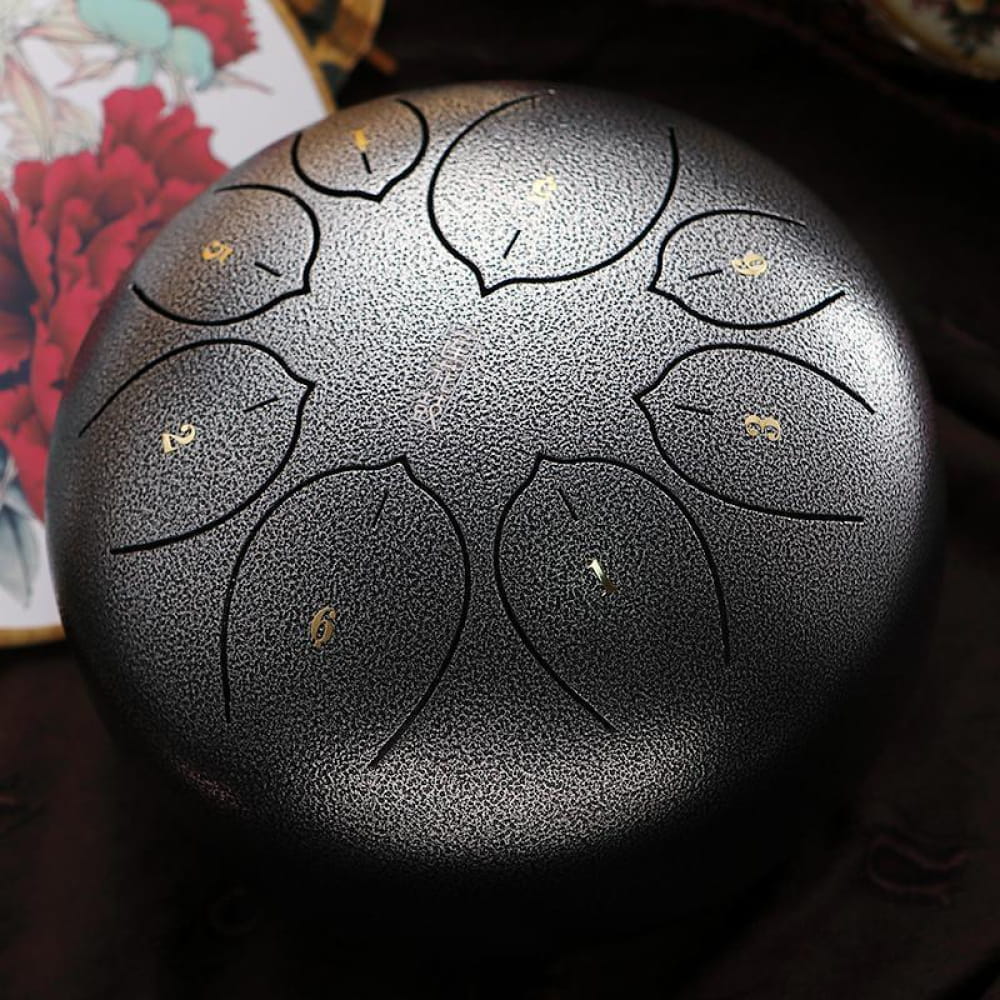 8-inch Carbon Steel Tongue Drum in F Key featuring circular petal-shaped tone zones