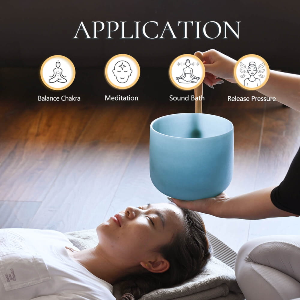 Light blue Crystal Singing Bowl used in meditation, 8’’ G Note Lapis Lazuli Fusion