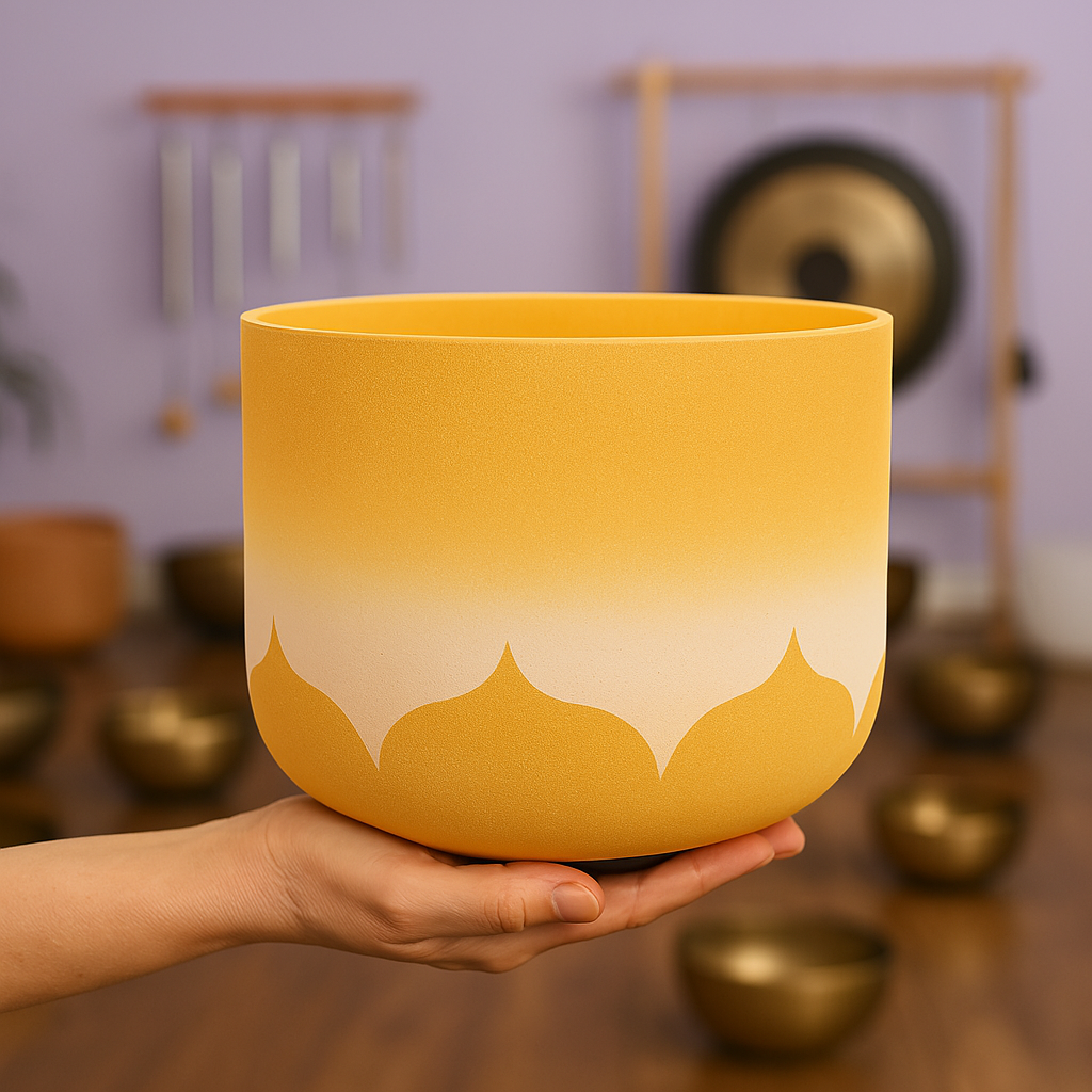 8" Golden Lotus Design Crystal Singing Bowl