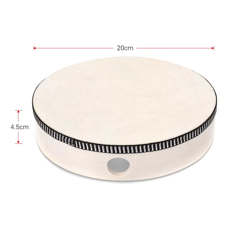 White circular display platform with black striped band for 8-Inch Wooden Frame Drum
