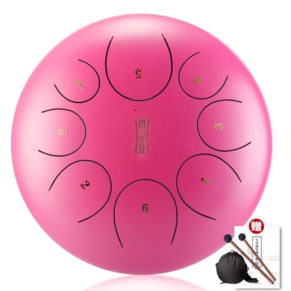 Pink 10 inch 8-Tone C Key Alloy Steel Tongue Drum with numbered tone circles