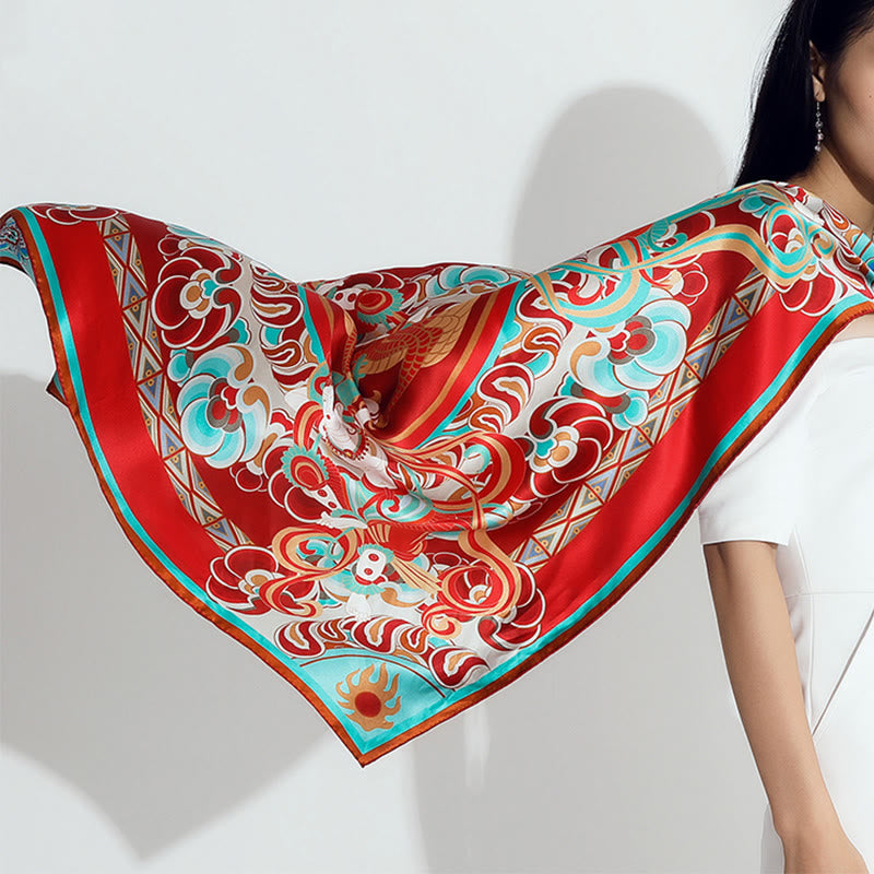 100% Mulberry Silk Dunhuang Scarf | Spiritual Shawl 90x90cm