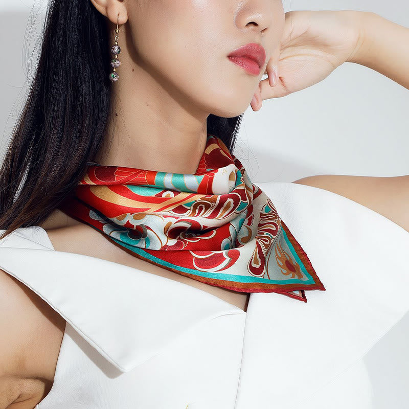 100% Mulberry Silk Dunhuang Scarf | Spiritual Shawl 90x90cm