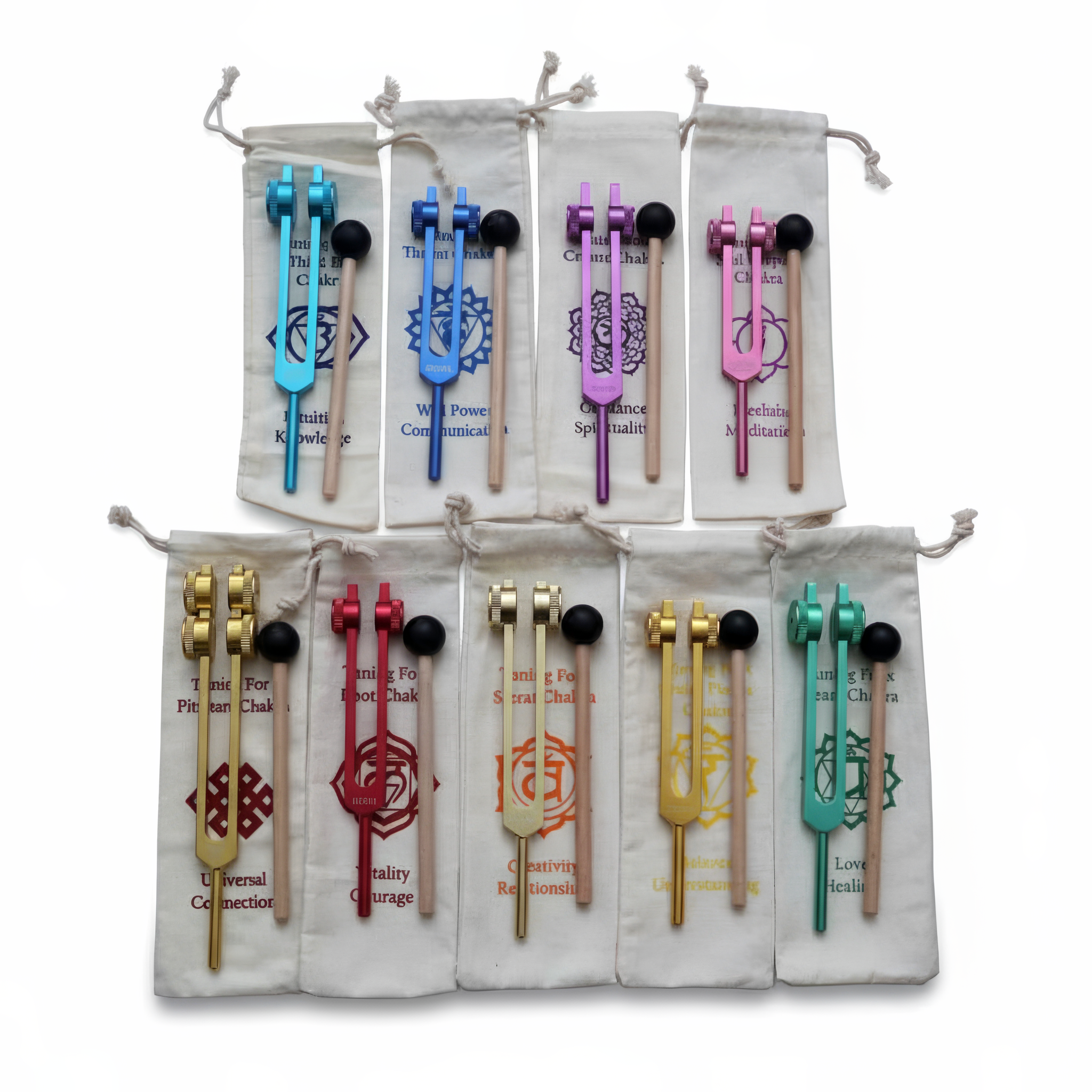 9pc Chakra Tuning Fork Set for Healing & Sound Therapy