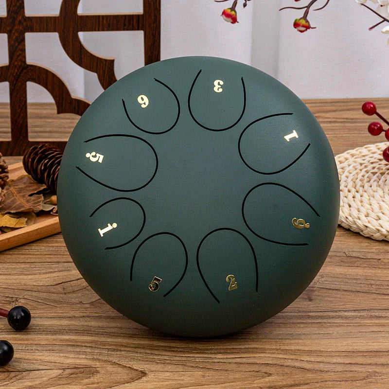 8-Tone D Key Steel Tongue Drum - Round 10 Inch Instrument