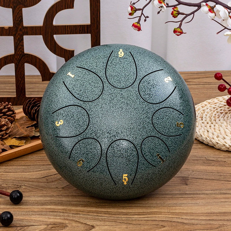 8-Tone D Key Steel Tongue Drum - Round 10 Inch Instrument