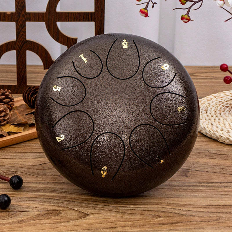 8-Tone D Key Steel Tongue Drum - Round 10 Inch Instrument