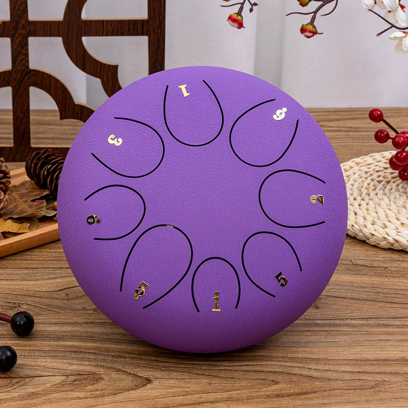 8-Tone D Key Steel Tongue Drum - Round 10 Inch Instrument