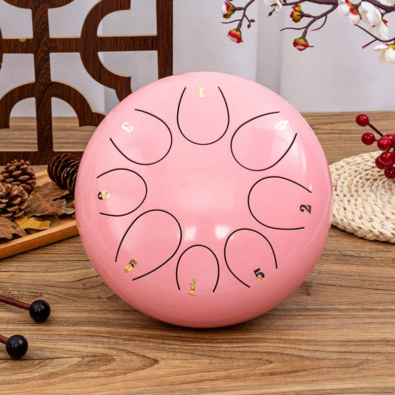 8-Tone D Key Steel Tongue Drum - Round 10 Inch Instrument