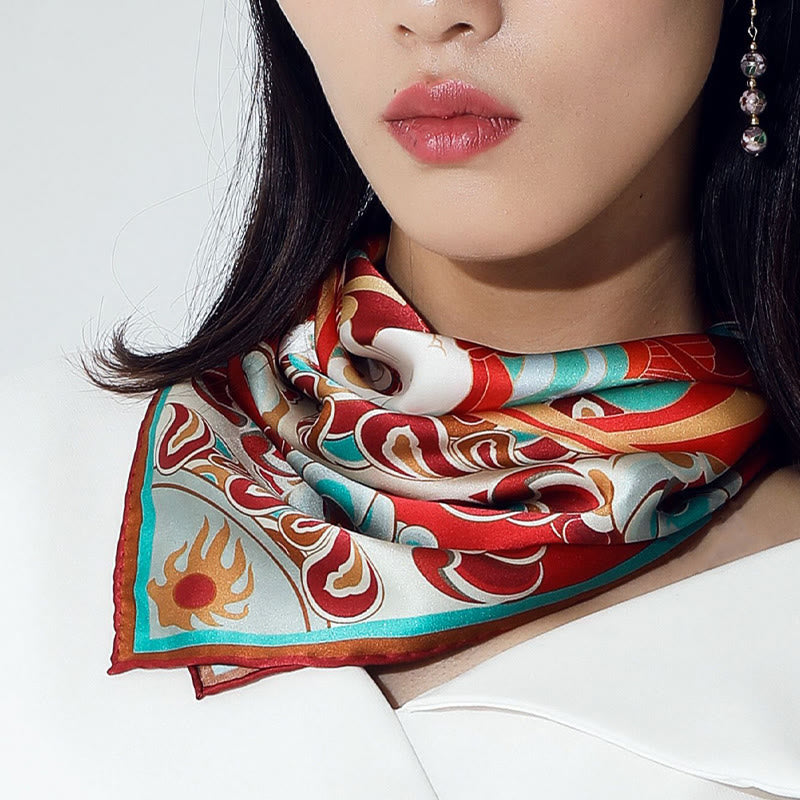 100% Mulberry Silk Dunhuang Scarf | Spiritual Shawl 90x90cm