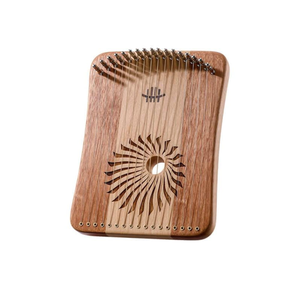 Wooden Kalimba thumb piano with sunburst design in Adjustable 17/31-String Lyre Harp