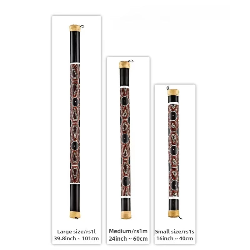 Decorative didgeridoo with Aboriginal patterns for Bamboo Rainstick Instrument in healing therapy