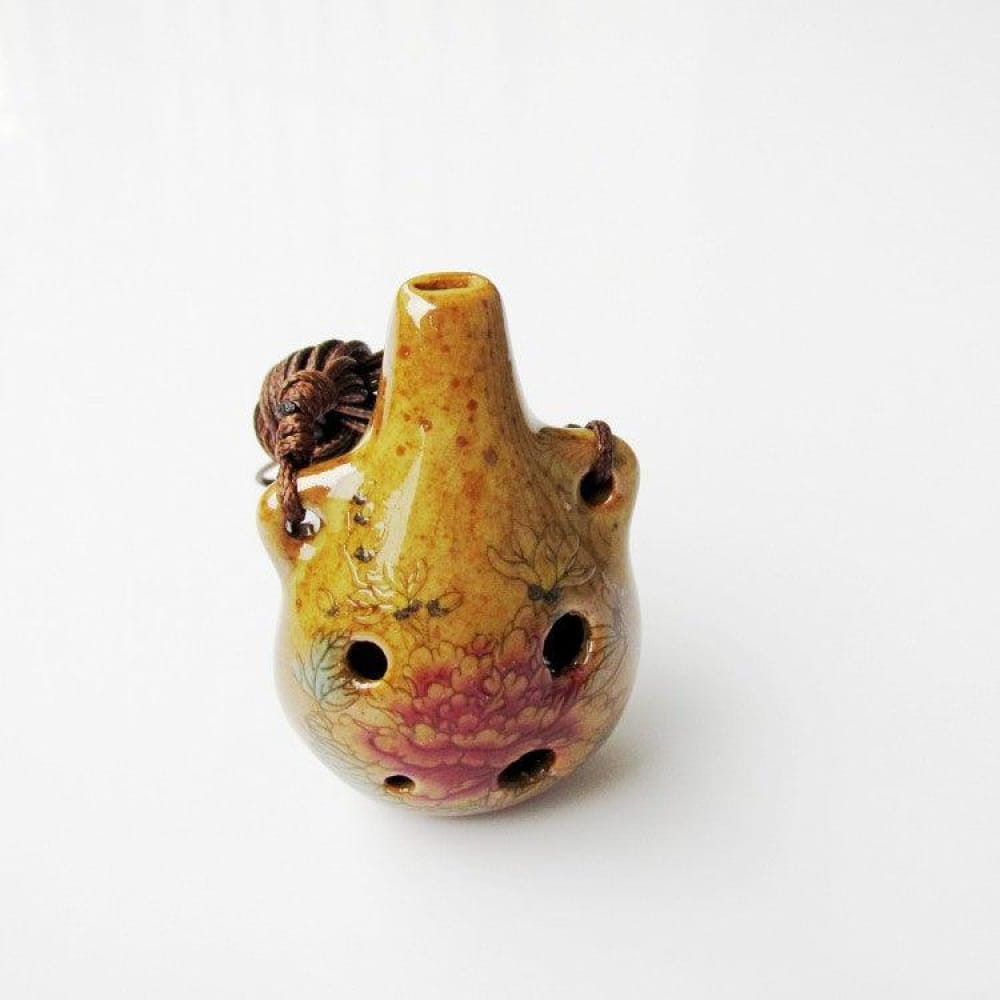 Ceramic Ocarina with yellow glaze and pink accents for Beginner’s 6-Hole Alto C Pendant