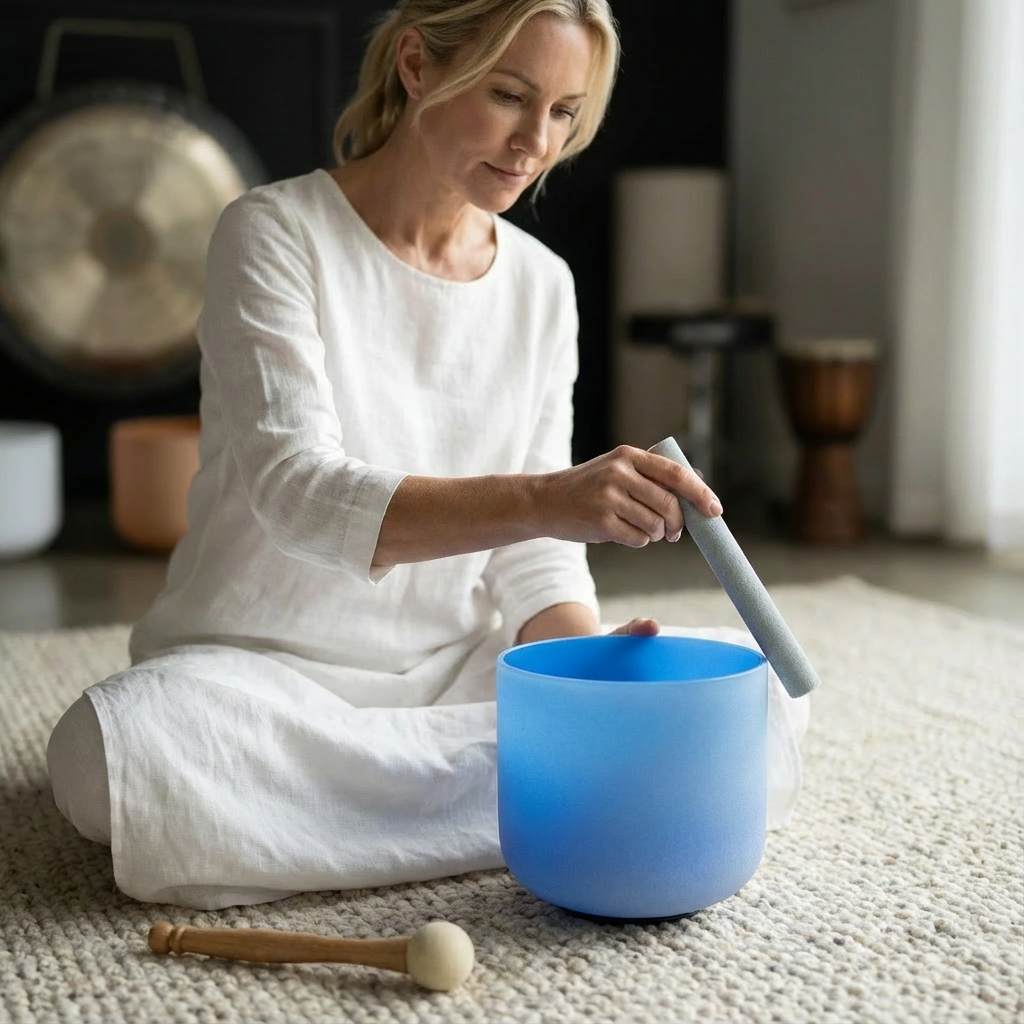 Blue Throat Chakra Crystal Singing Bowl - G Note