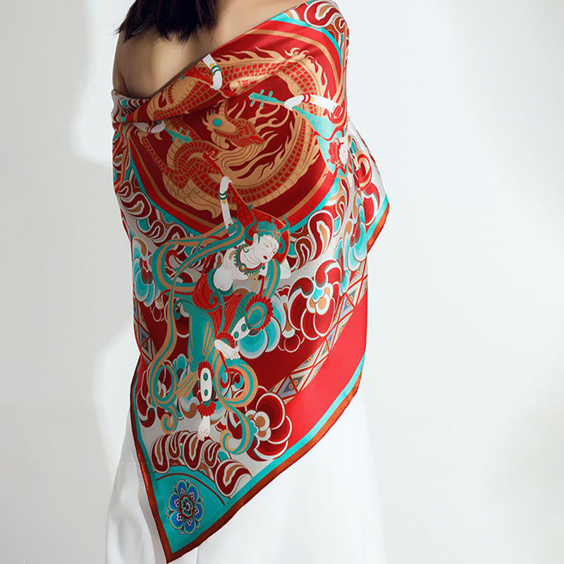 100% Mulberry Silk Dunhuang Scarf | Spiritual Shawl 90x90cm