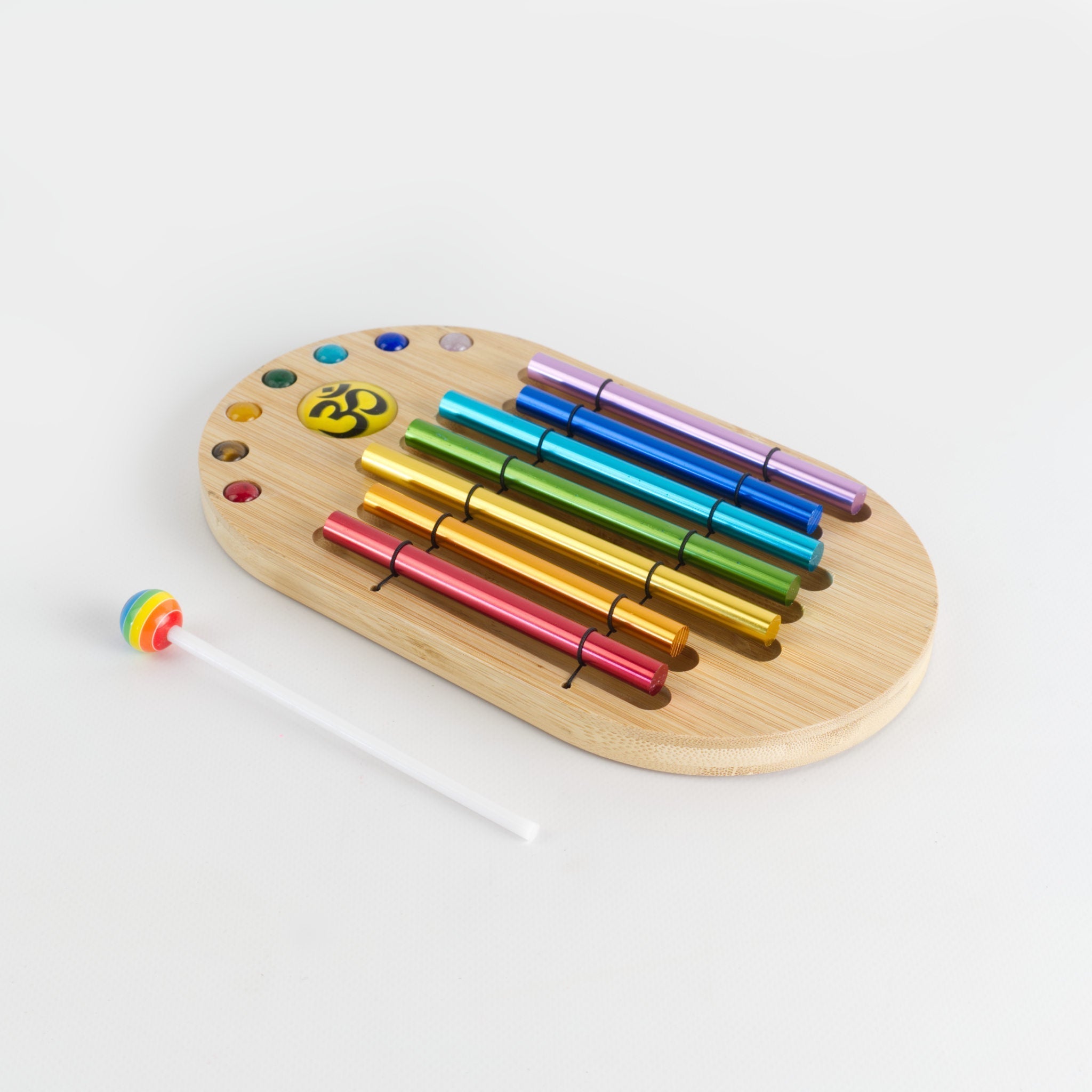 Wooden xylophone with colorful metallic bars for Chakra Energy Chimes Set meditation