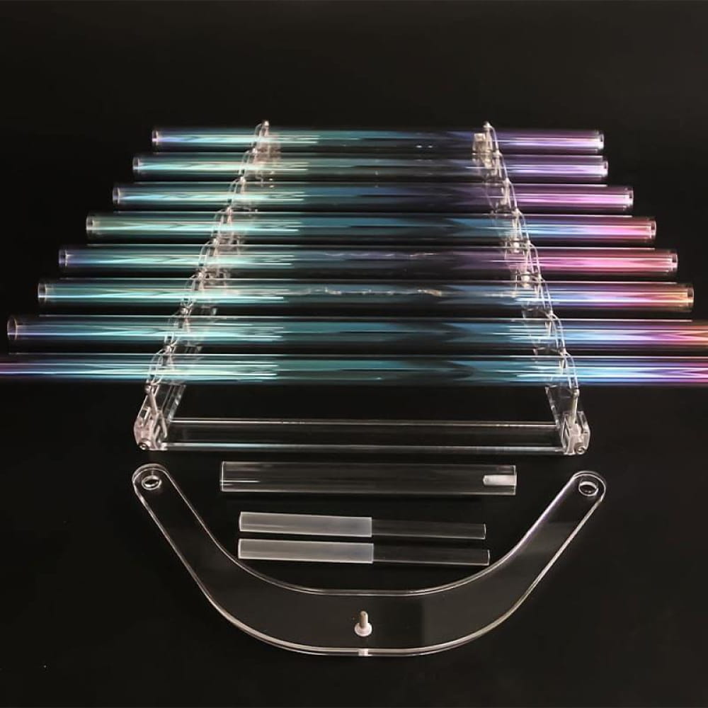 Clear acrylic xylophone instrument in blue and pink gradient for Colorful Quartz Crystal Harp