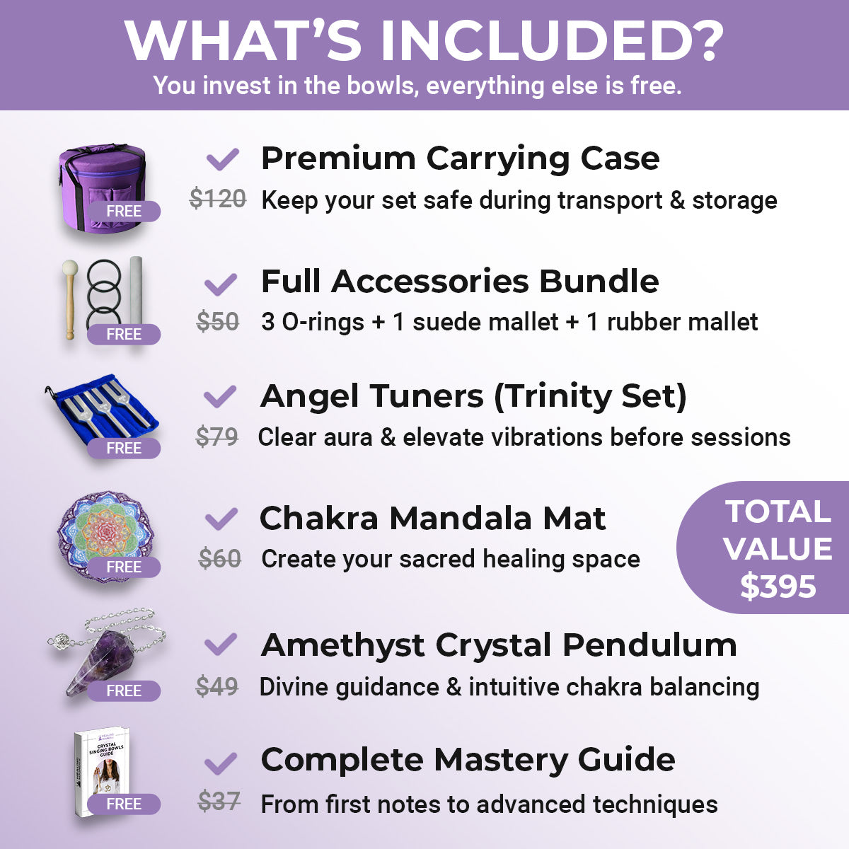 Colorful Quartz Crystal Singing Bowl Set, 8", 10", 12"