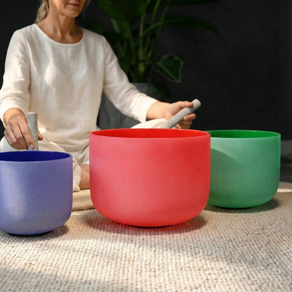 Colorful Quartz Crystal Singing Bowl Set, 8", 10", 12"