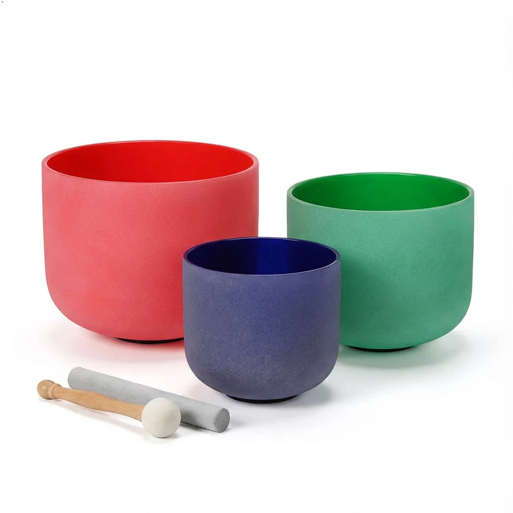 Colorful Quartz Crystal Singing Bowl Set, 8", 10", 12"
