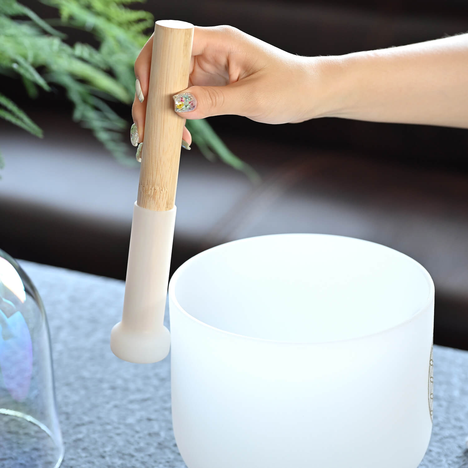 Crystal Singing Bowl Magic Mallet with wooden handle and felt tip for sound healing