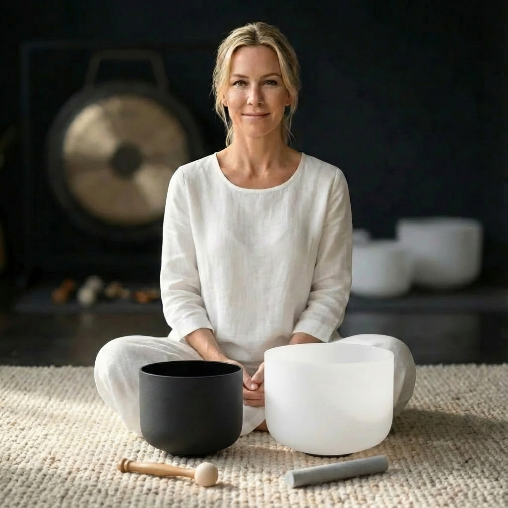 Crystal Singing Bowl Set - 8 inch A Note & 10 inch F Note Yin Yang