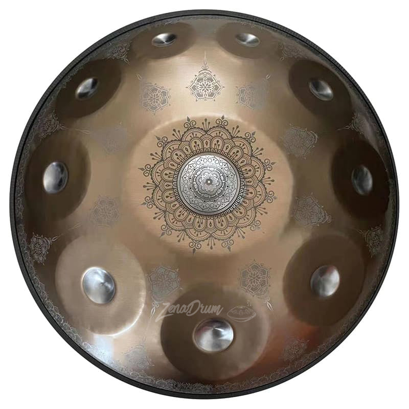D Minor Kurd Handpan Drum with etched decorative mandala pattern for sale