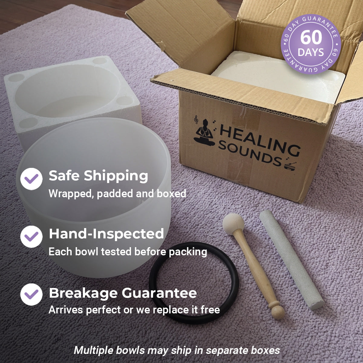 D Note Pink Rose Quartz Gemstone Fusion Crystal Singing Bowl - Packaging